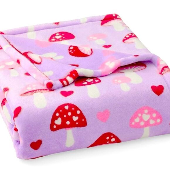 Plush Adorable Mushroom Throw Blanket Generous Size 60”- 70” Pink Purple Red NEW - Picture 2 of 4